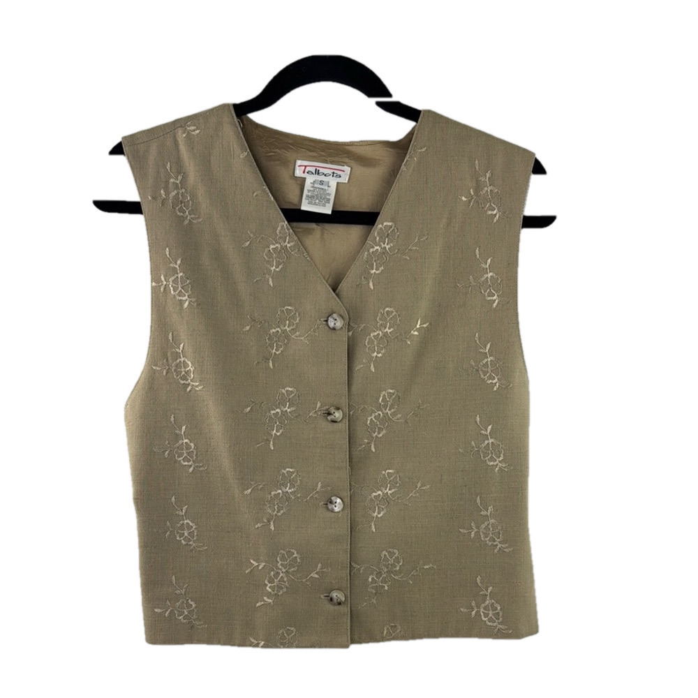Talbots Women's Tan Floral Embroidered Vest